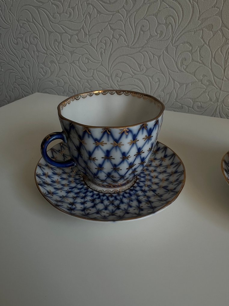 Lomonosov Imperial Porcelain Factory - A. Yatskevich - Tasse (4) - Cobalt Net - Porzellan, Vergoldet - LFZ " Cobalt Net " #2.1