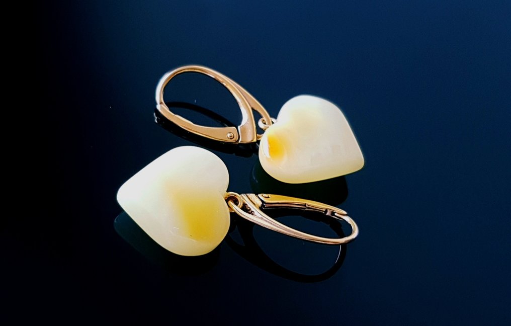 Orecchini a forma di cuore in ambra baltica naturale e butterscotch - Argento - Ambra  (Senza prezzo di riserva) #3.2