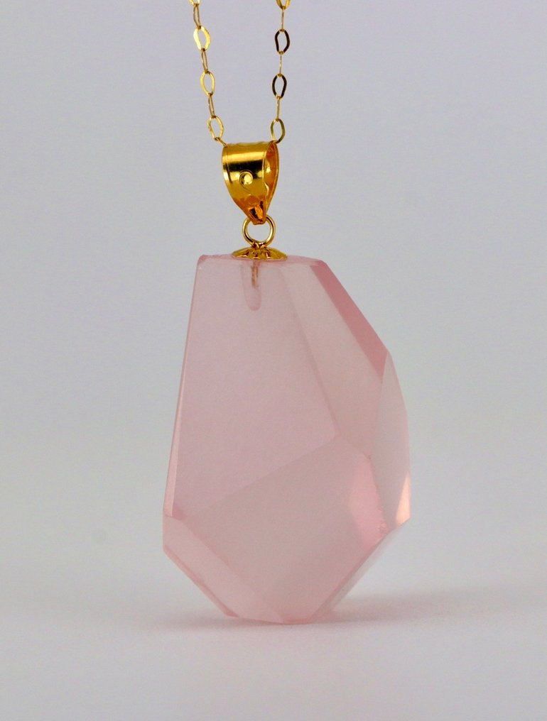No reserve price - Pendant - 18 kt. Yellow gold -  13.00ct. tw. Quartz - Quartz - Rose Quartz #3.2