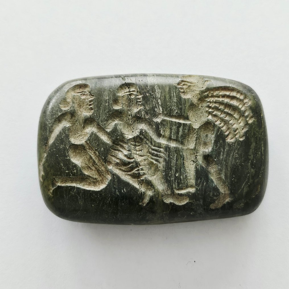 丝绸之路，中亚 绿 Aventurine 石英 家庭场景珠子护身符 - 50 mm #1.0