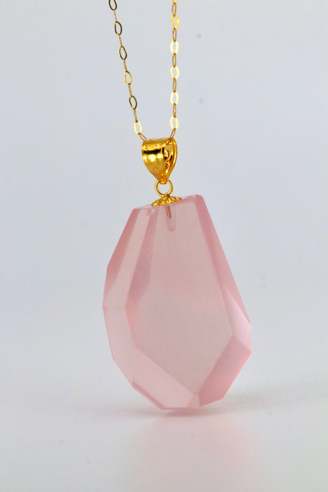 No reserve price - Pendant - 18 kt. Yellow gold -  13.00ct. tw. Quartz - Quartz - Rose Quartz #1.0