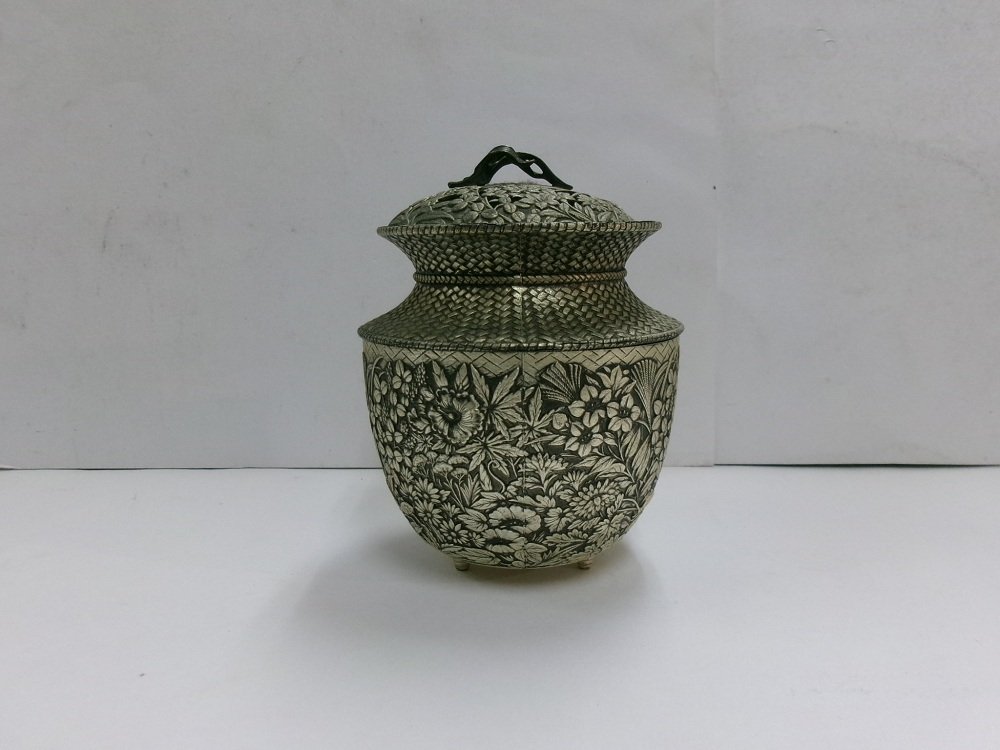 香炉 - TANNEI-made 混合金属香炉，带有七草图案，三足。 #1.0