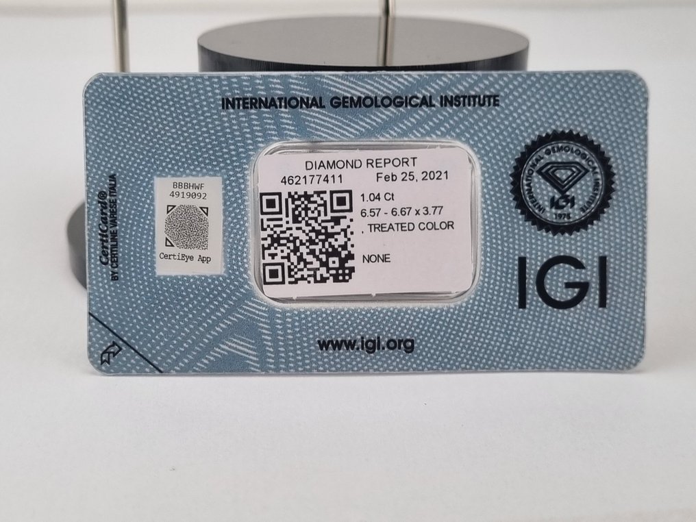 没有保留价 - 1 pcs 钻石 (经彩色处理) - 1.04 ct - 实验室报告中未指明 - 国际宝石研究院(IGI) #3.2