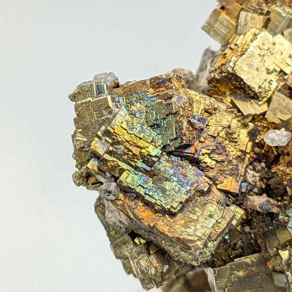 Rare cubic pyrite with blue iridescence, Kosovo Crystals on matrix - Height: 70 mm - Width: 40 mm- 149.17 g #3.2