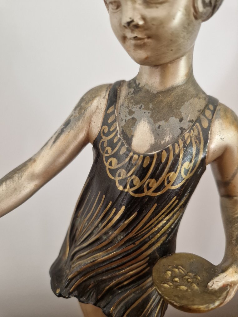 雕刻, Jeune femme aux oiseaux - 29 cm - 粗鋅, 大理石 #4.3