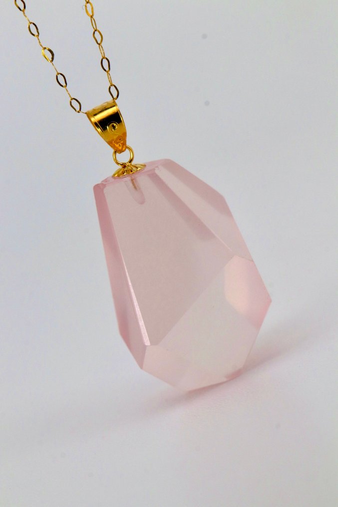 No reserve price - Pendant - 18 kt. Yellow gold -  13.00ct. tw. Quartz - Quartz - Rose Quartz #1.0