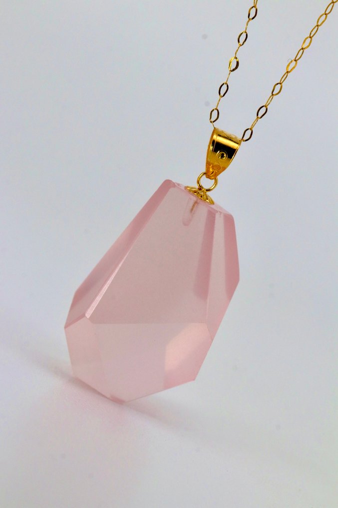 No reserve price - Pendant - 18 kt. Yellow gold -  13.00ct. tw. Quartz - Quartz - Rose Quartz #2.1