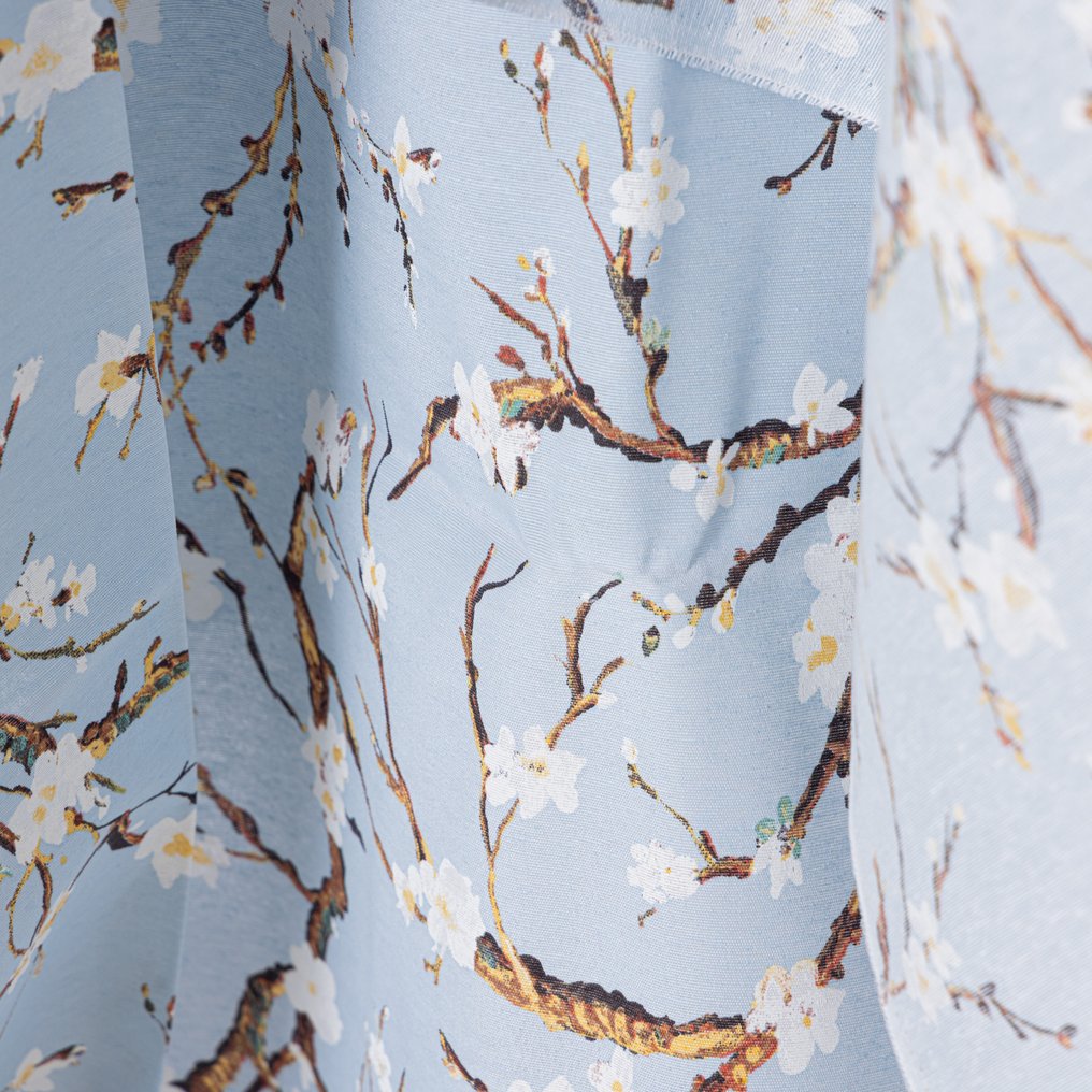 Εκλεπτυσμένο διακοσμητικό ύφασμα – Καρποί κερασιάς σε απαλό μπλε υπόβαθρο - Ύφασμα ταπετσαρίας  - 250 cm - 280 cm #4.3