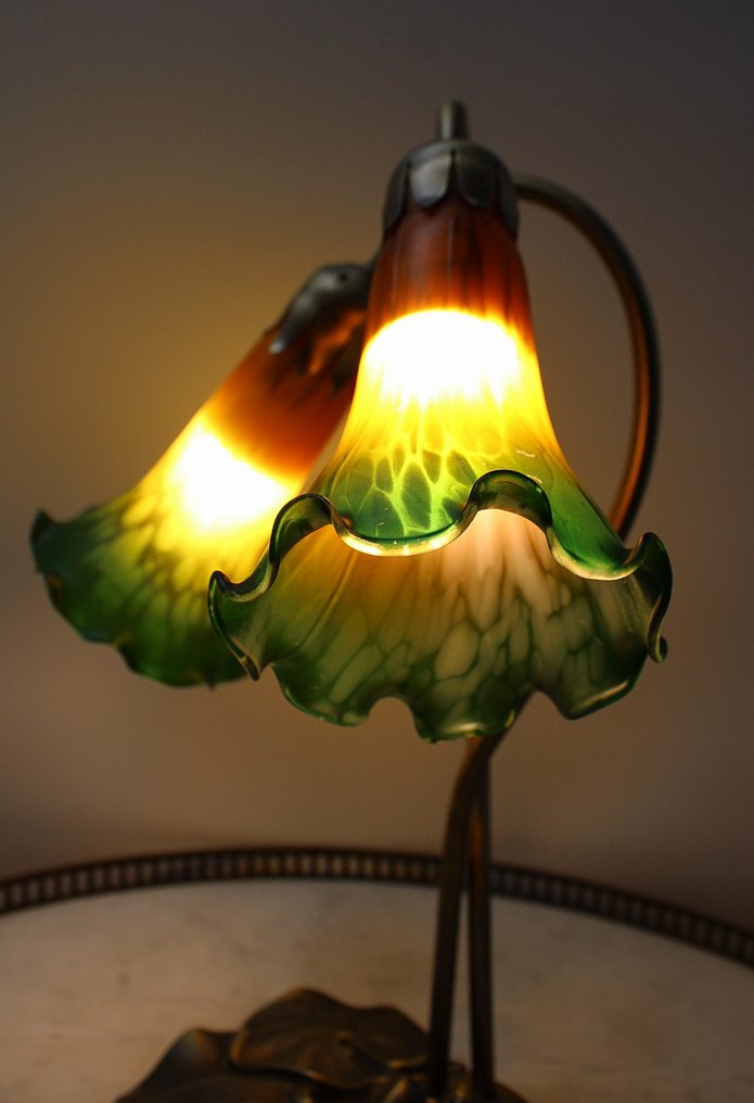 Lampe Art Nouveau LILY à 2 tulipes - Επιτραπέζιο φωτιστικό - παστέλ από γυαλί #4.3