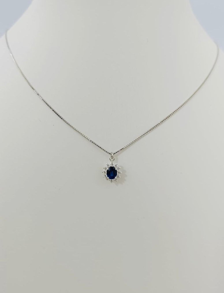 沒有保留價 - 頸鏈 銀 鉆石 (天然)  - 藍寶石 #3.2