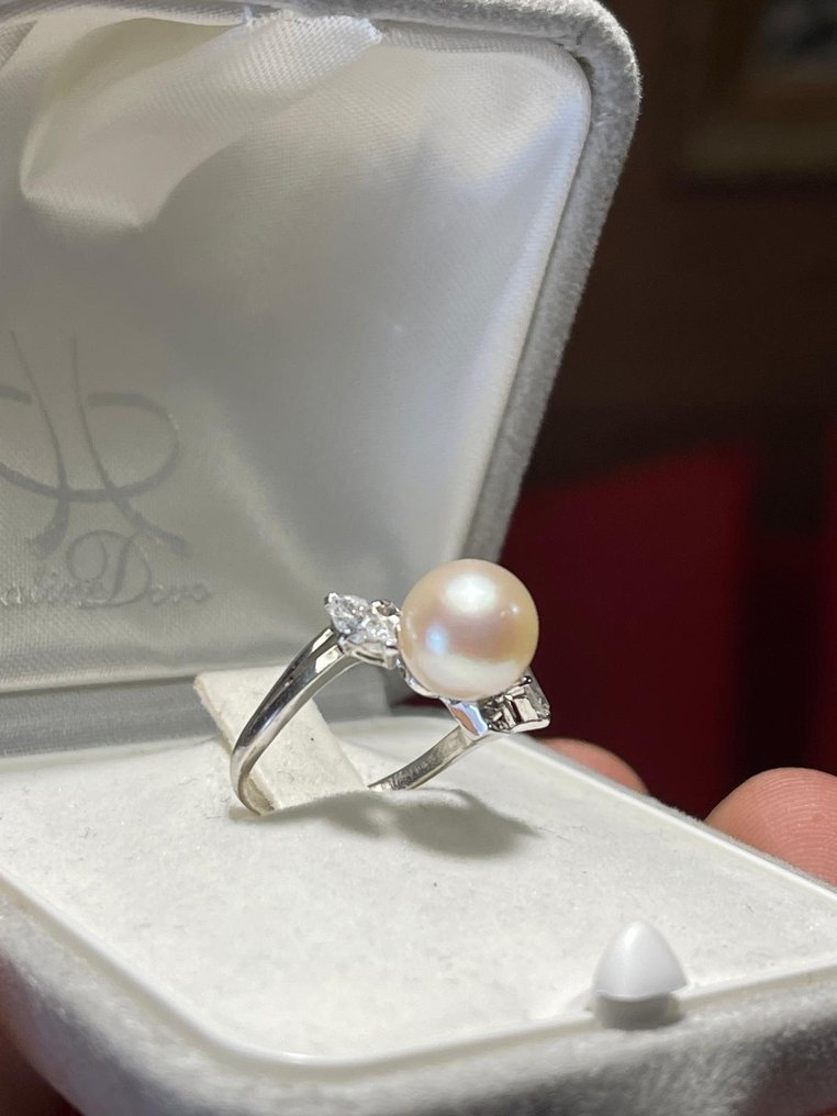 Mikimoto - Δαχτυλίδι αρραβώνων - Princesse - 14 καράτια Λευκός χρυσός -  1.00ct. tw. Μαργαριτάρι - Διαμάντι - Mikimoto Princesse #4.3