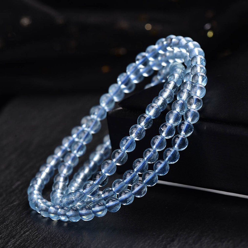 无底价 - ALGT 认证 - 极其独特的天然海蓝宝石串 一眼就能突出的非凡清晰度- 15.2 g #3.2