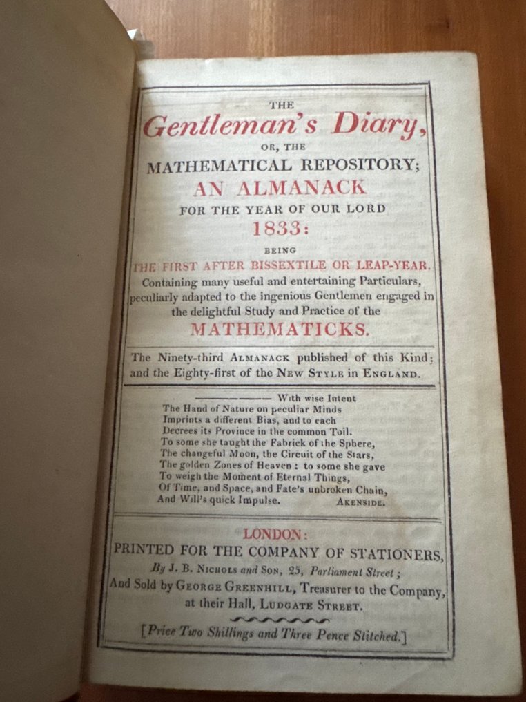 [Stationers’ Company] - Almanacks for the Year of Our Lord 1833. - 1833 #1.0