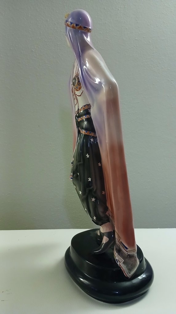 Goldscheider - Josef Lorenzl - Statue, Ragazza Egiziana (Aida) - 47 cm - polychrome ceramics - 1922 #2.1