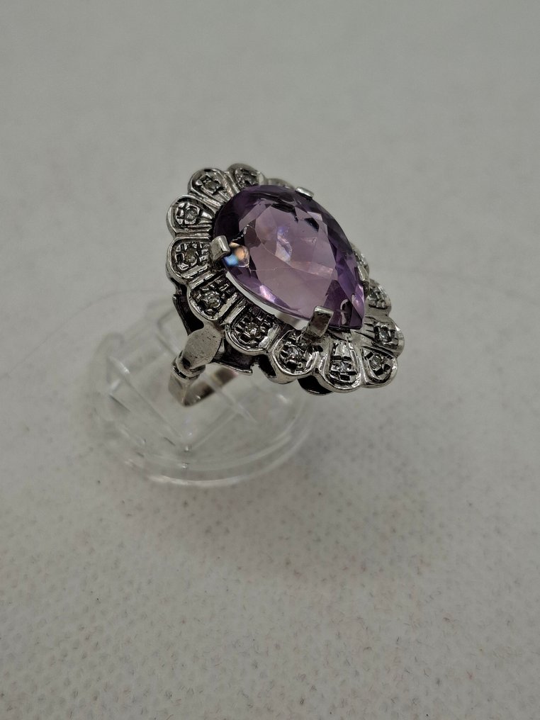 Ring - 18 karaat Witgoud Amethist - Diamant #4.3