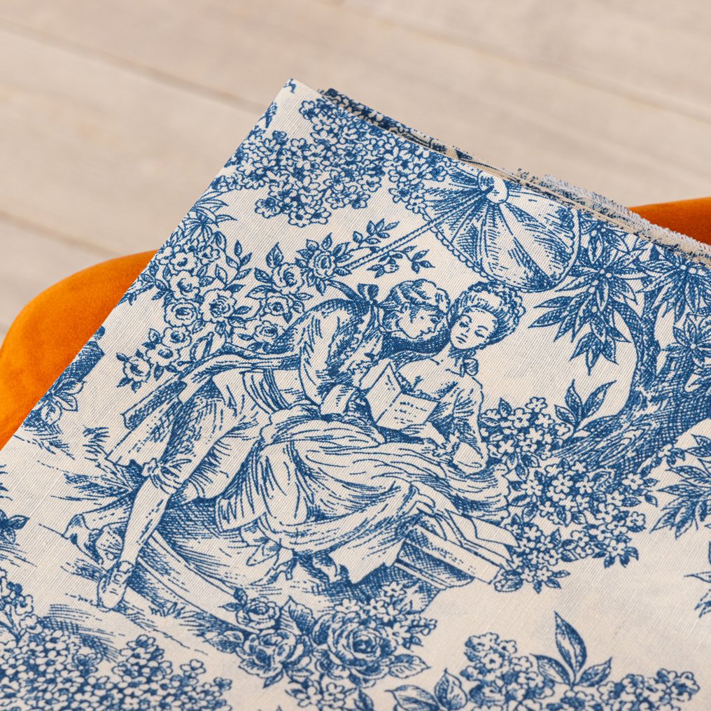 Tessuto Toile de Jouy blå – 2,8 x 2,5 m - Möbeltyg  - 2.5 m - 2.8 m #1.0