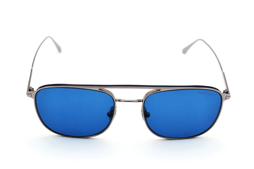 Tom Ford - JAKE TF827 14V - Rectangular Silver Metal Design - Blue Lenses Cat*3 & *New* - Γυαλιά ηλίου #4.3