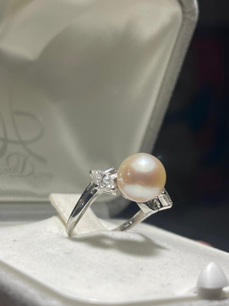 Mikimoto - Δαχτυλίδι αρραβώνων - Princesse - 14 καράτια Λευκός χρυσός -  1.00ct. tw. Μαργαριτάρι - Διαμάντι - Mikimoto Princesse #2.1