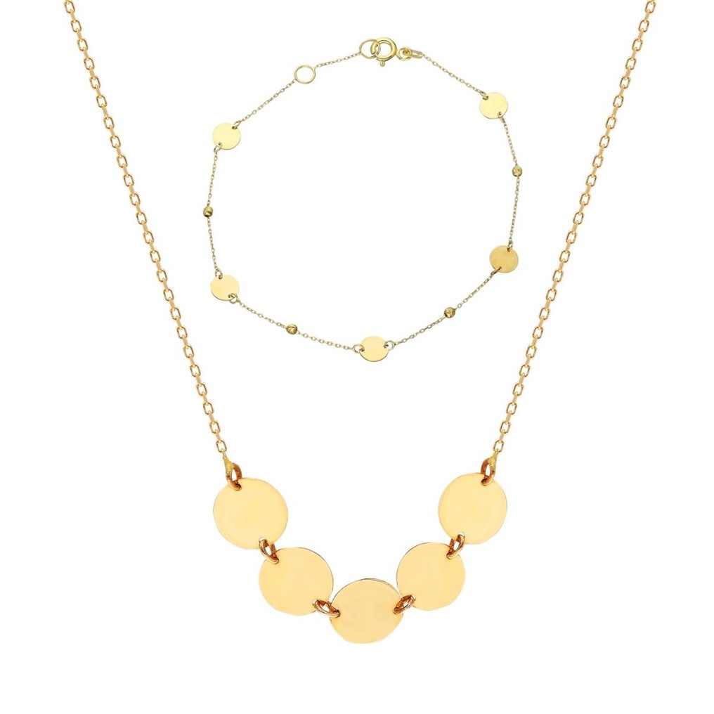 Handmade - Parure di gioielli da 2 pezzi - 14 carati Oro giallo - Circle Set #1.0