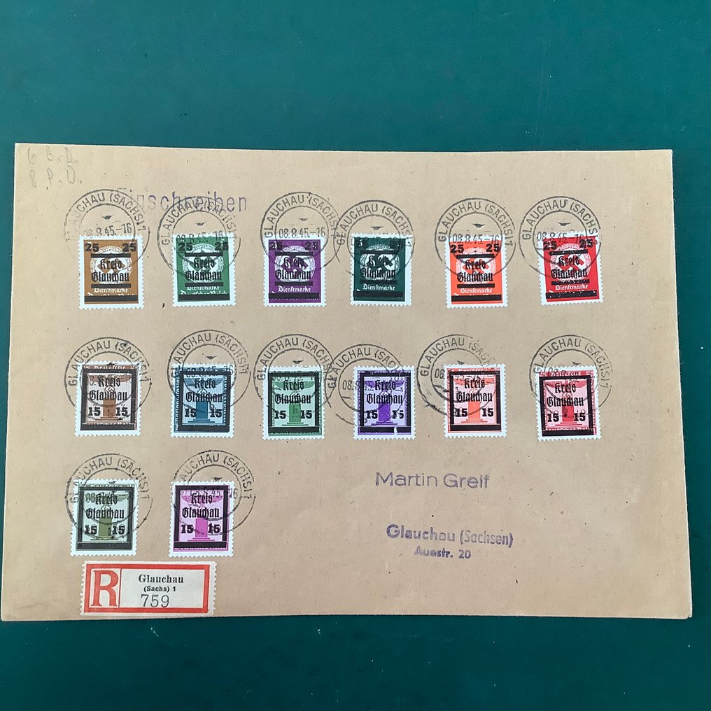 德国 - 本地邮政区 1946 - 格劳豪：14个信封邮戳印刷品——经过严格检验的 Busch - Michel ex 20/42 met oa 23/25 #1.0