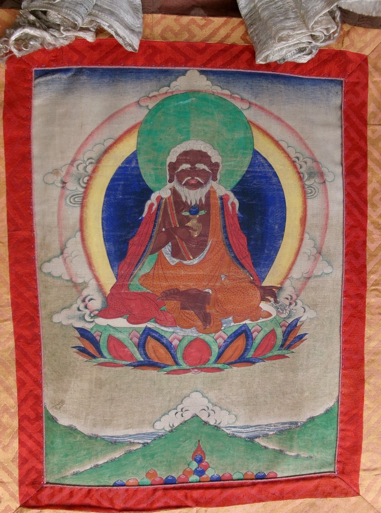 Εξαιρετικό αρχαίο Θάγκακ του Θιβέτ που απεικονίζει τον διάσημο Mahasiddha ThangTong Gyalpo. - coton et brocards - Θιβέτ - 19ος αιώνας #3.2