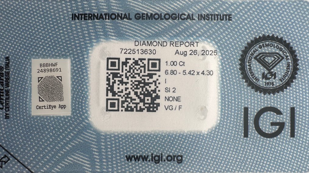 1 pcs 钻石 (天然) - 1.00 ct - 梨形 - I - SI2 微内含二级 - 国际宝石研究院(IGI) #4.3