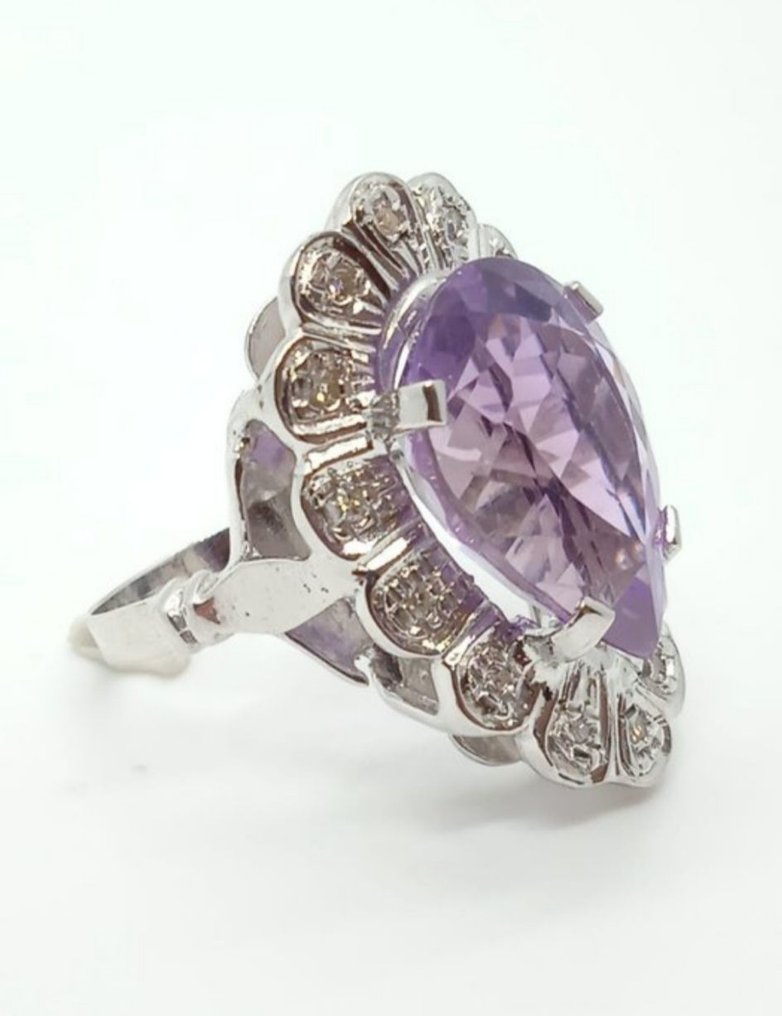Ring - 18 karaat Witgoud Amethist - Diamant #2.1