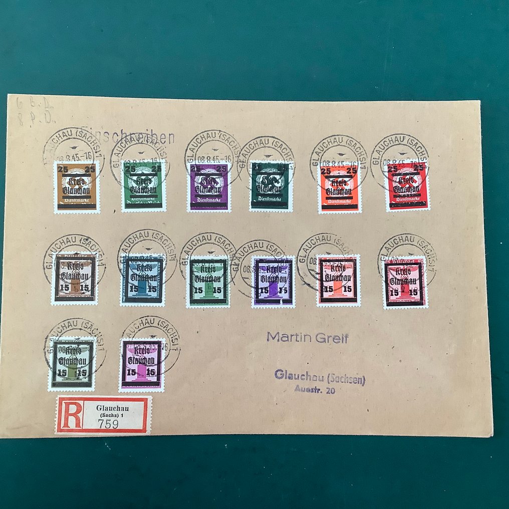 德国 - 本地邮政区 1946 - 格劳豪：14个信封邮戳印刷品——经过严格检验的 Busch - Michel ex 20/42 met oa 23/25 #1.0