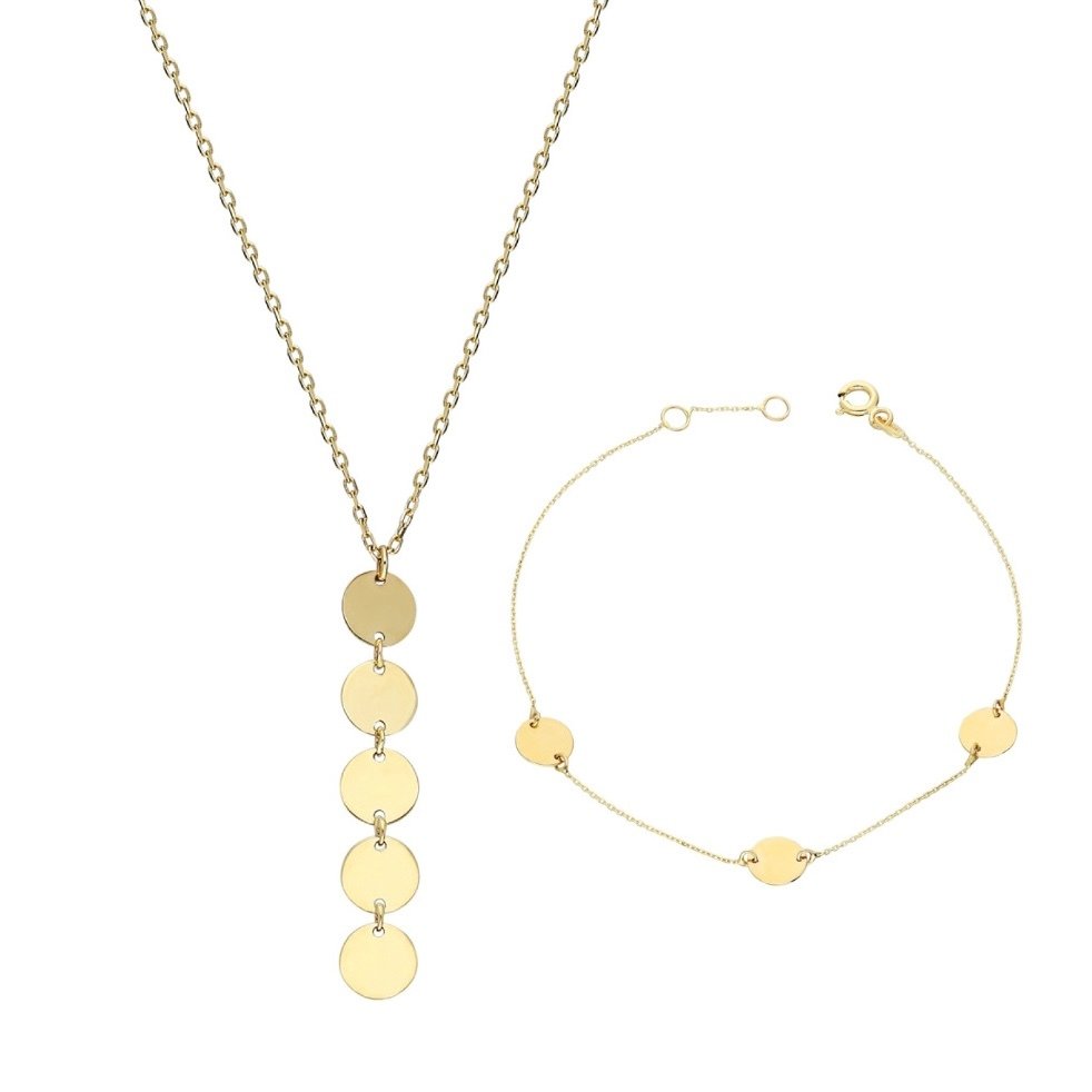 Handmade - Σετ κοσμημάτων 2 τεμαχίων - 14 καράτια Κίτρινο χρυσό - Y Model Circle #1.0