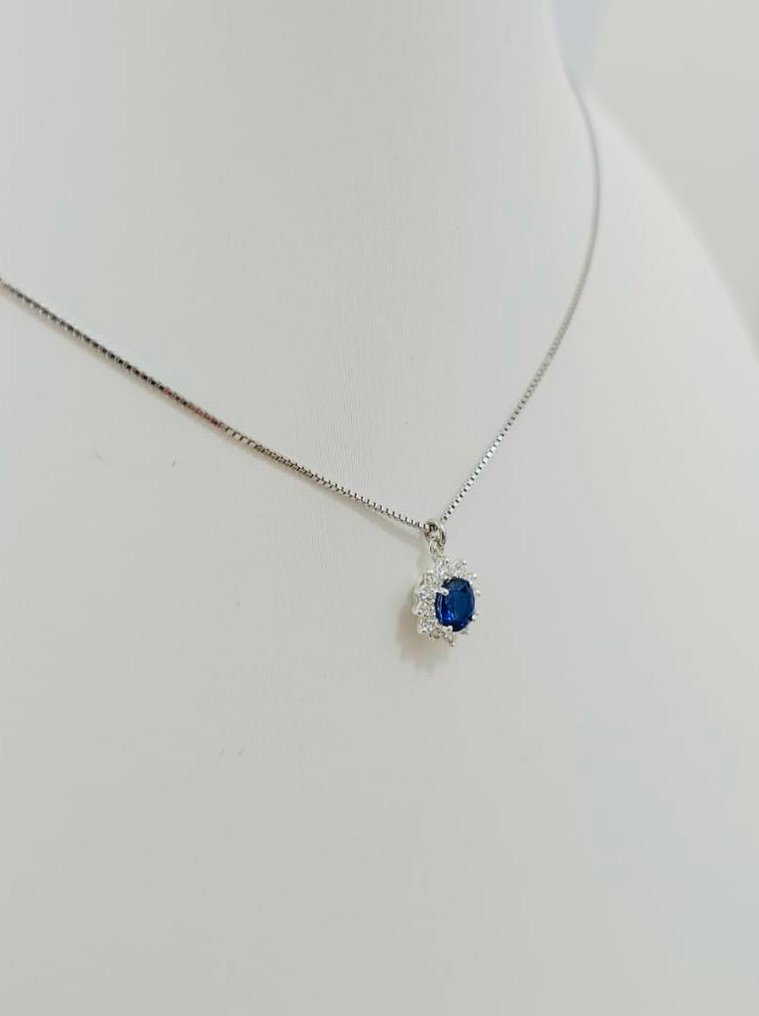 沒有保留價 - 頸鏈 銀 鉆石 (天然)  - 藍寶石 #1.0