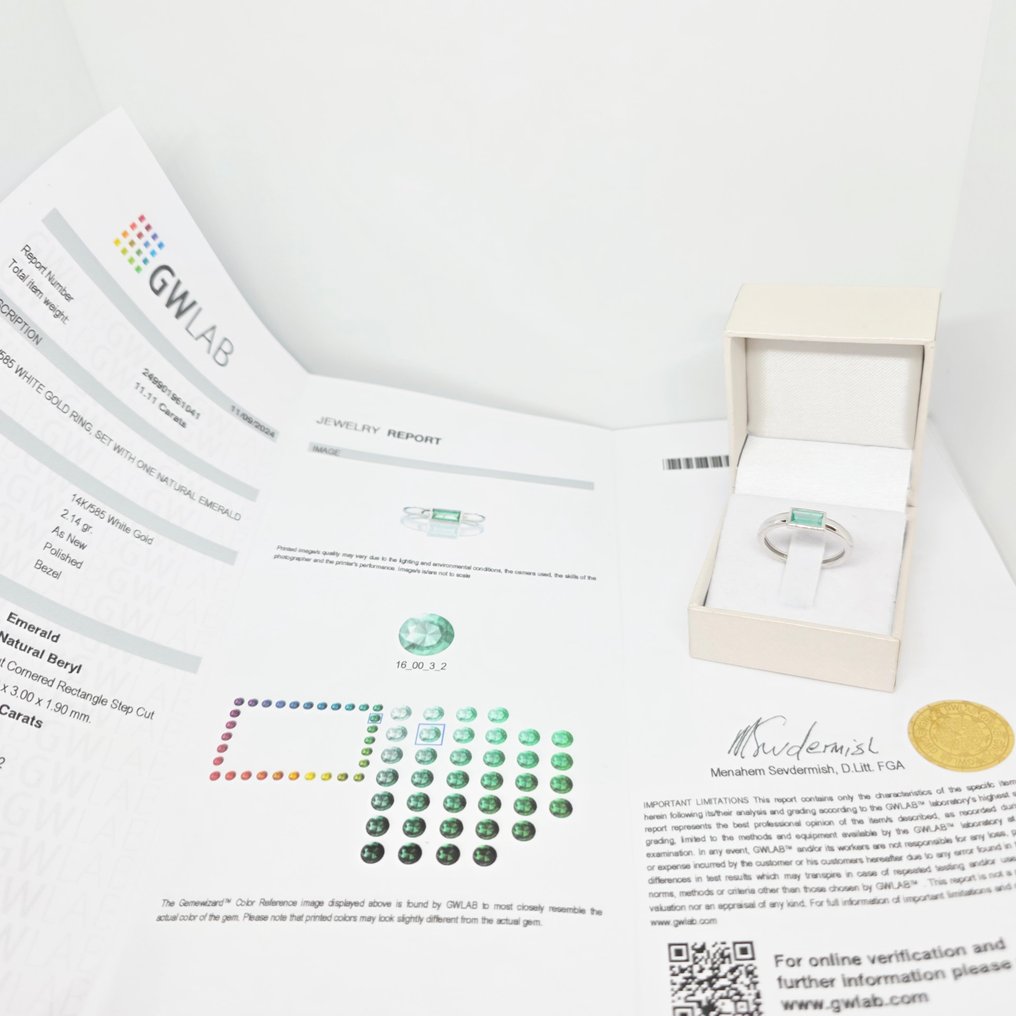 Nincs minimálár - Gyűrű - 14 kt. Fehér arany -  0.39ct. tw. Smaragd #2.1