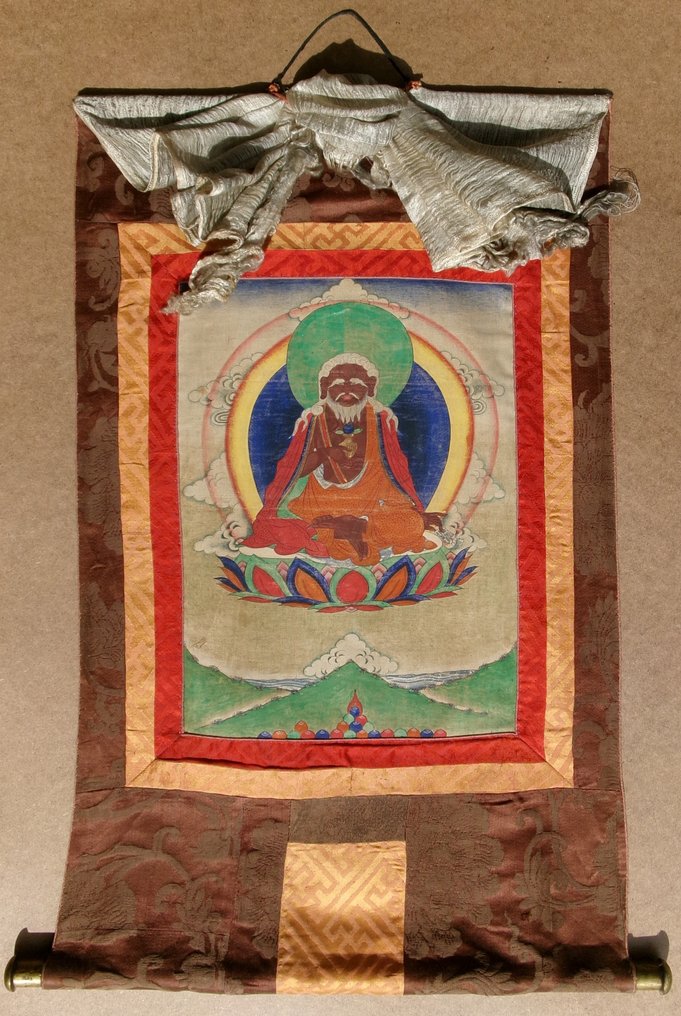 Εξαιρετικό αρχαίο Θάγκακ του Θιβέτ που απεικονίζει τον διάσημο Mahasiddha ThangTong Gyalpo. - coton et brocards - Θιβέτ - 19ος αιώνας #2.1