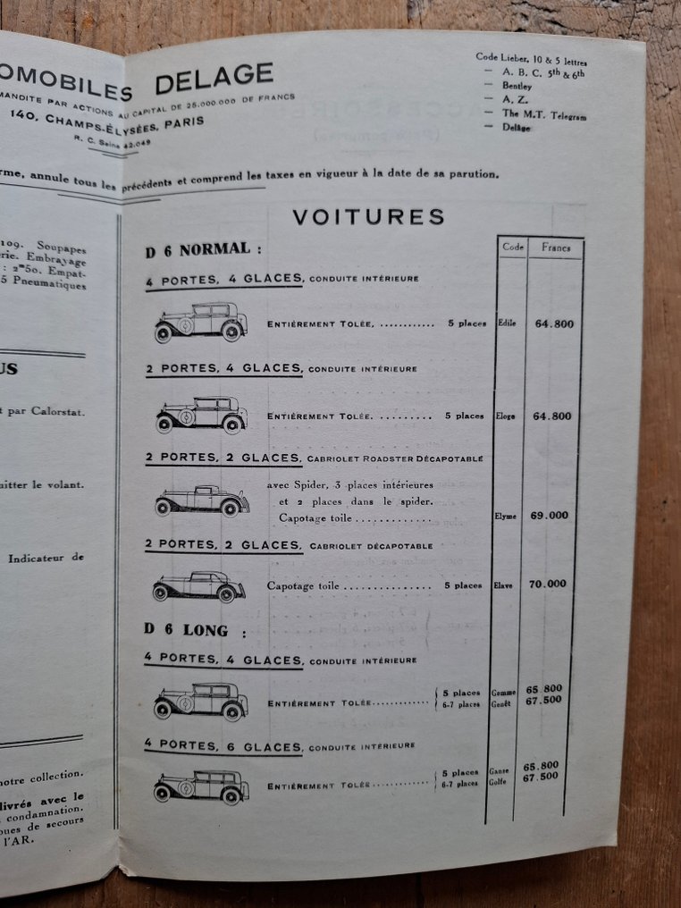 Brochure - Delage - D6 - Price list - 1931 #2.1