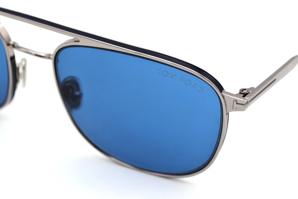 Tom Ford - JAKE TF827 14V - Rectangular Silver Metal Design - Blue Lenses Cat*3 & *New* - Γυαλιά ηλίου #3.2