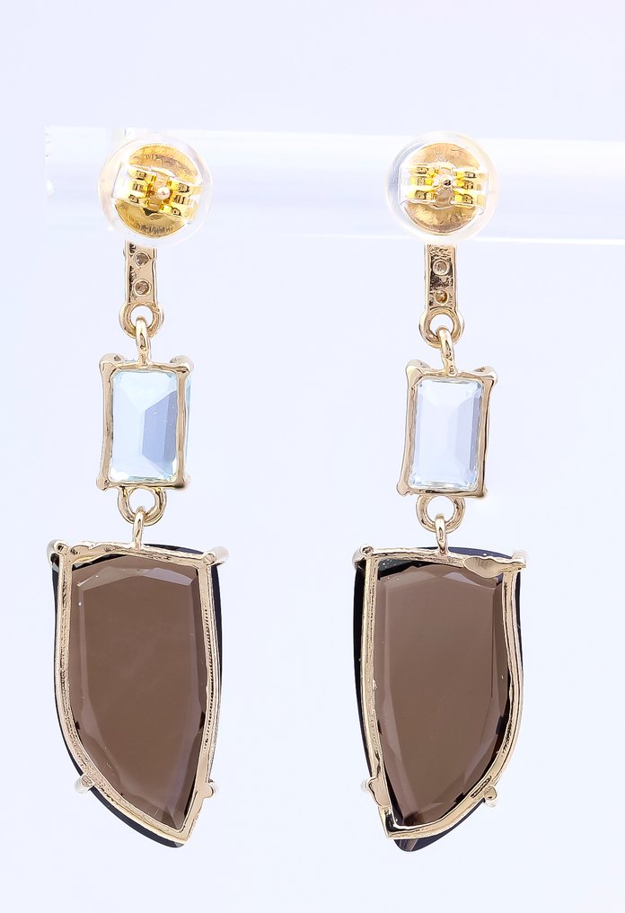 Nincs minimálár - Drop fülbevaló - 14 kt. Sárga arany Topáz - Gyémánt #2.1