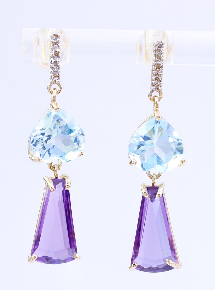 χωρίς τιμή ασφαλείας - Σκουλαρίκια - 14 καράτια Κίτρινο χρυσό Διάφοροι πολύτιμοι λίθοι - Διαμάντι #1.0