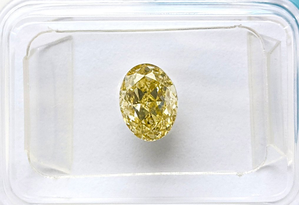 Zonder minimumprijs - 1 pcs Diamant  (Natuurlijk gekleurd)  - 1.03 ct - Ovaal - Fancy Geel - SI1 - International Gemological Institute (IGI) #1.0