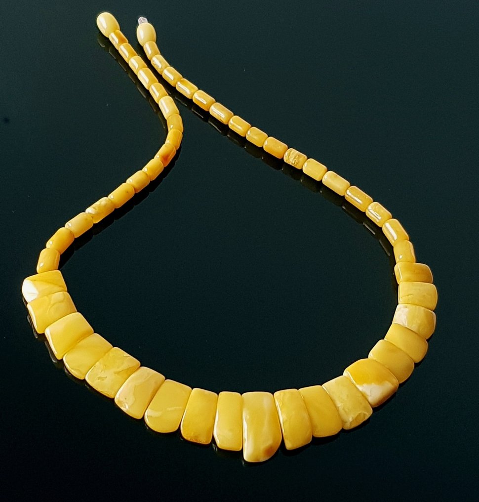 Κεχριμπάρι Ασημένιο κολιέ με κεχριμπάρι - Αντίκα, vintage, γνήσιο, σε χρώμα βουτύρου κεχριμπαριού.- 14 g #3.2