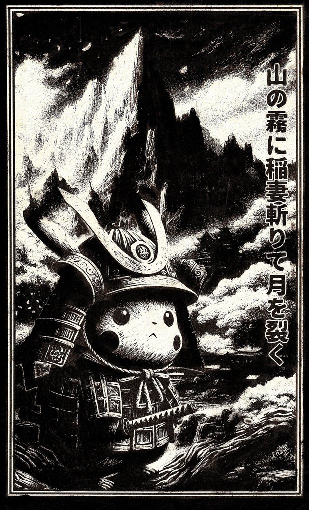 Æ (XX-XXI) - (Set of 3) - "Pikachu Samurai Saga" (2025) - Mixed Media Triptych #3.2