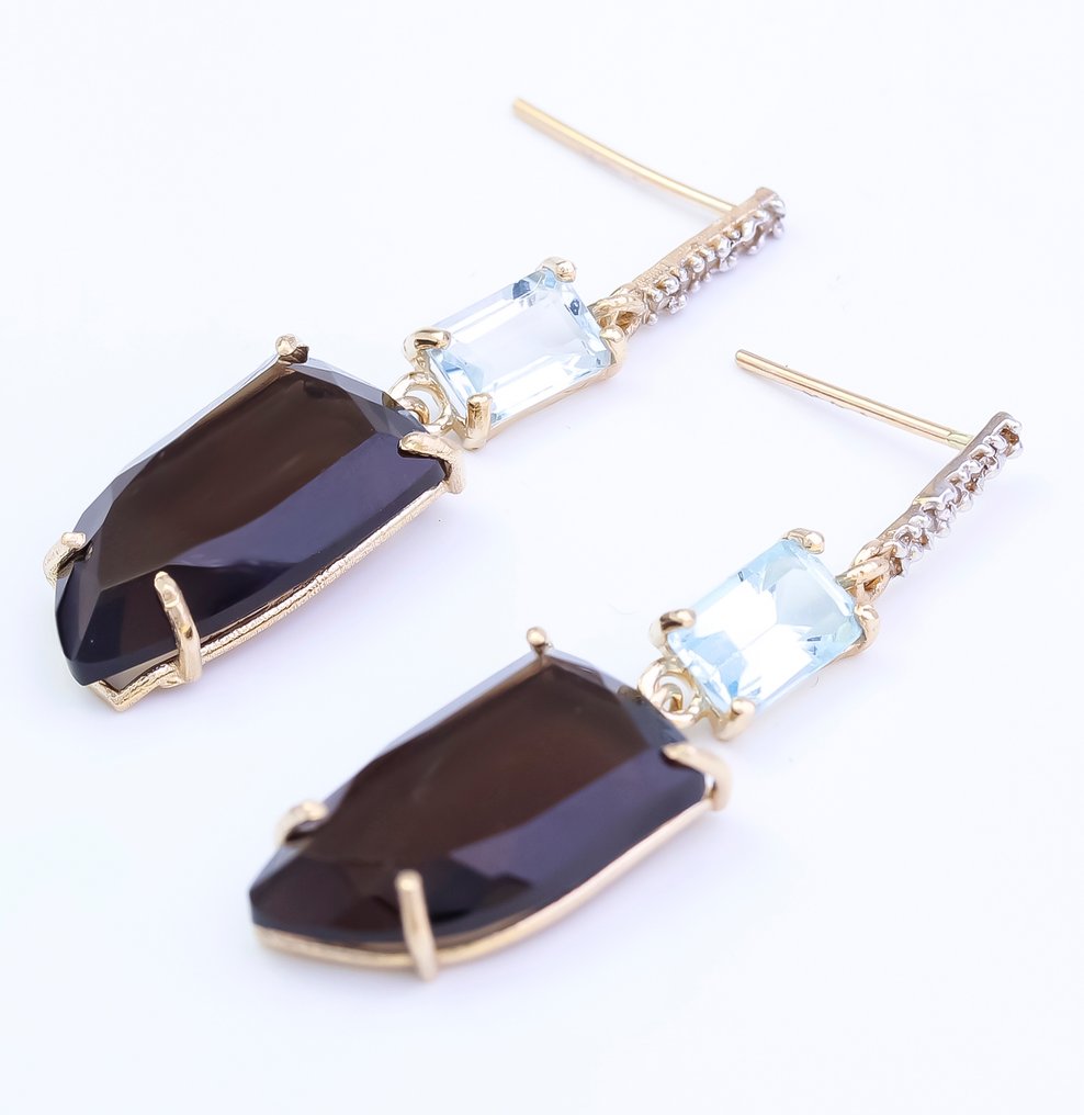 Nincs minimálár - Drop fülbevaló - 14 kt. Sárga arany Topáz - Gyémánt #3.2