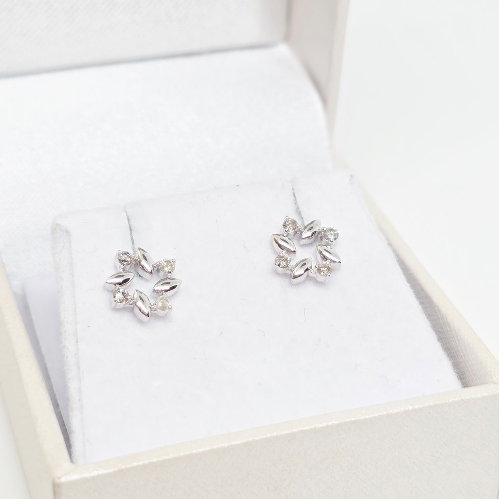 沒有保留價 - 耳環 - 14 克拉 白金 -  0.15ct. tw. 鉆石 (天然)  #1.0