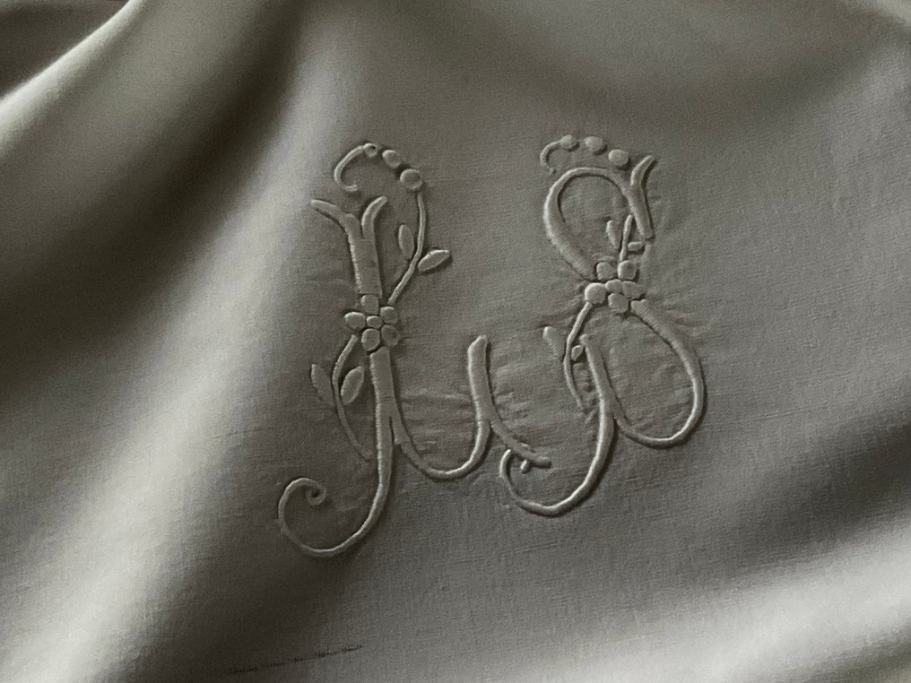 Early XXth Century bed linen ,linen with L.S. initials. - Textile  - 3.2 m - 2.2 m #2.1