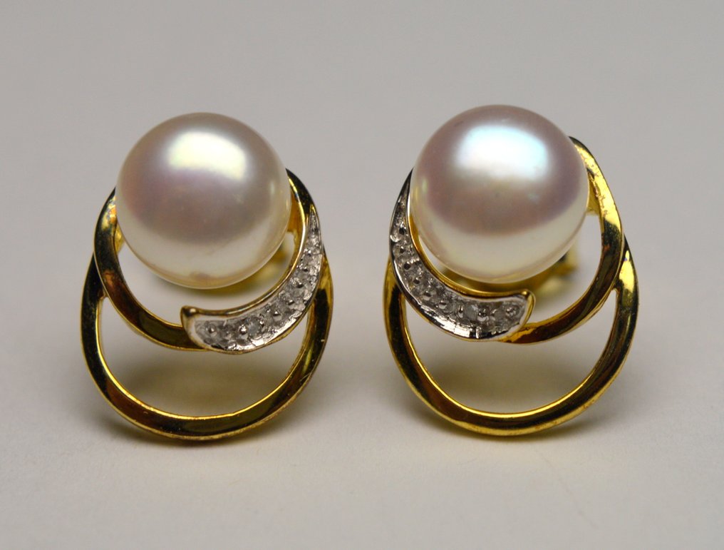 沒有保留價 - 耳環 925 银 珍珠 - 鉆石 - 钻石 0.01 ct #1.0