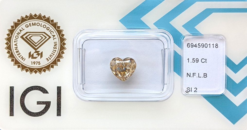 1 pcs Diamante (Color natural) - 1.59 ct - Corazón - Fancy light Marrón - SI2 - International Gemological Institute (IGI) #1.0
