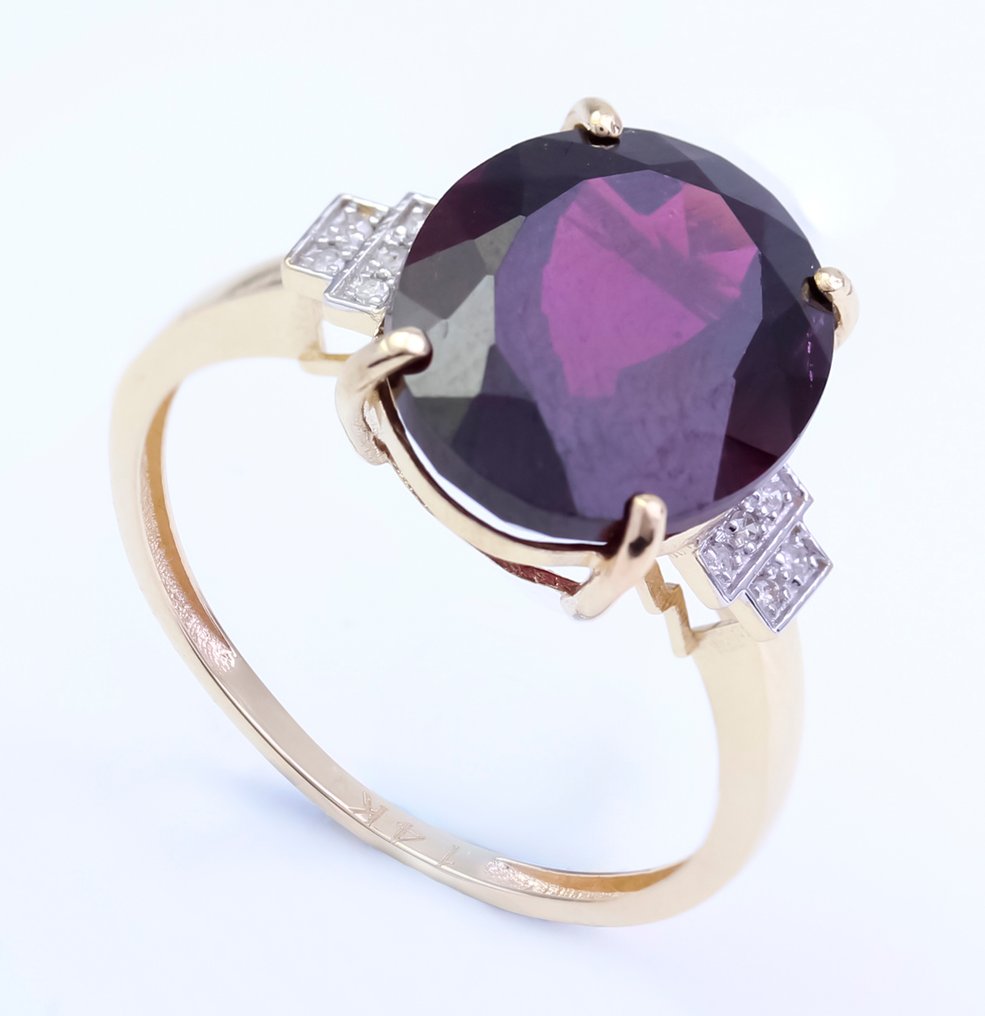 沒有保留價 - 戒指 - 14 克拉 黃金 石榴石 - 鉆石 #3.2