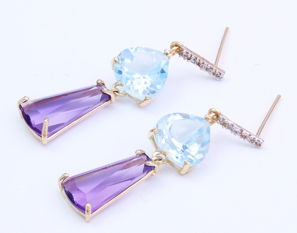 χωρίς τιμή ασφαλείας - Σκουλαρίκια - 14 καράτια Κίτρινο χρυσό Διάφοροι πολύτιμοι λίθοι - Διαμάντι #3.2