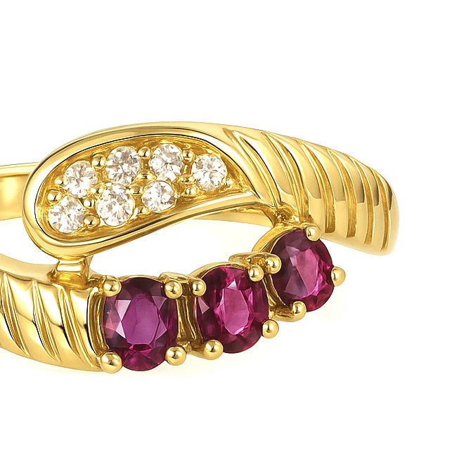 Ring - 18 karat Gull - 0.45ct. tw. Rubin - Diamant #2.1