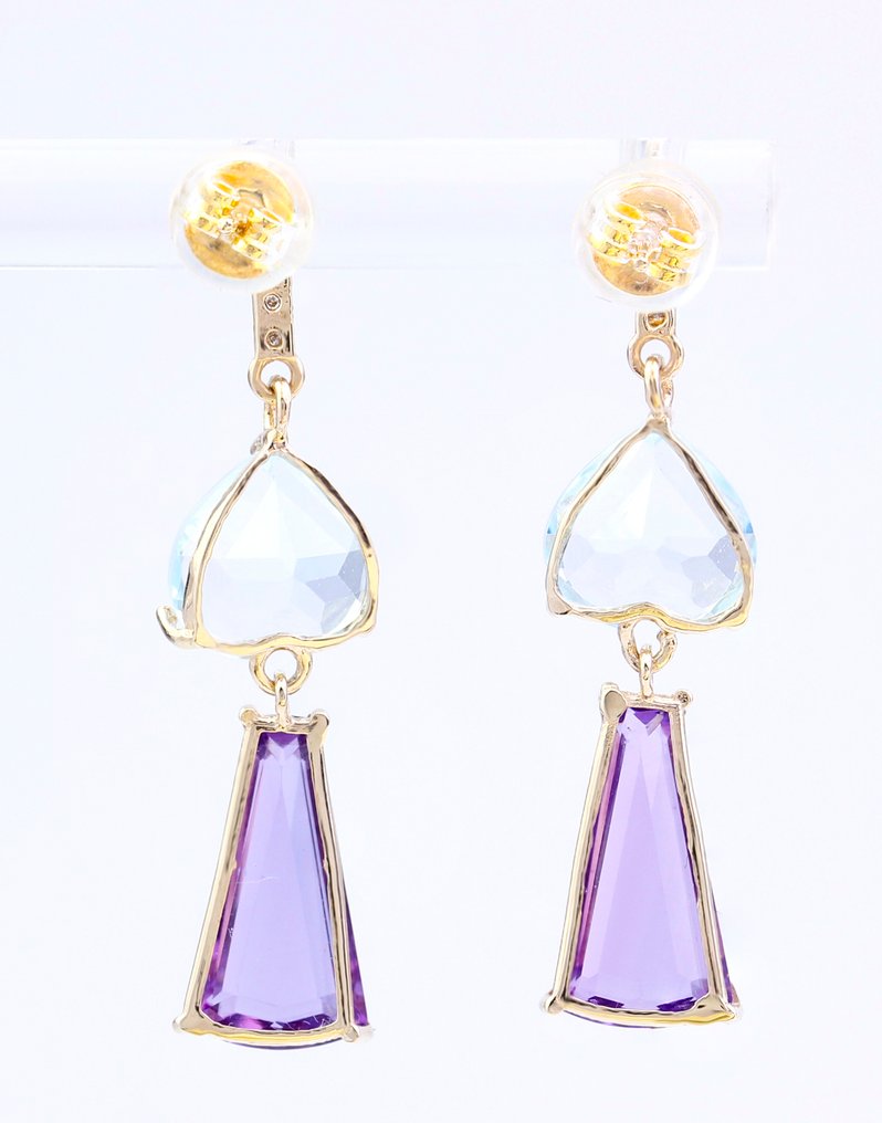 χωρίς τιμή ασφαλείας - Σκουλαρίκια - 14 καράτια Κίτρινο χρυσό Διάφοροι πολύτιμοι λίθοι - Διαμάντι #1.0