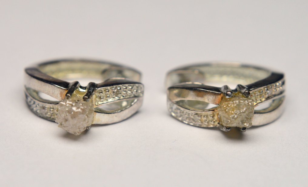 Fără preț de rezervă - Cercei Argint - 925 - Rough Diamond #1.0