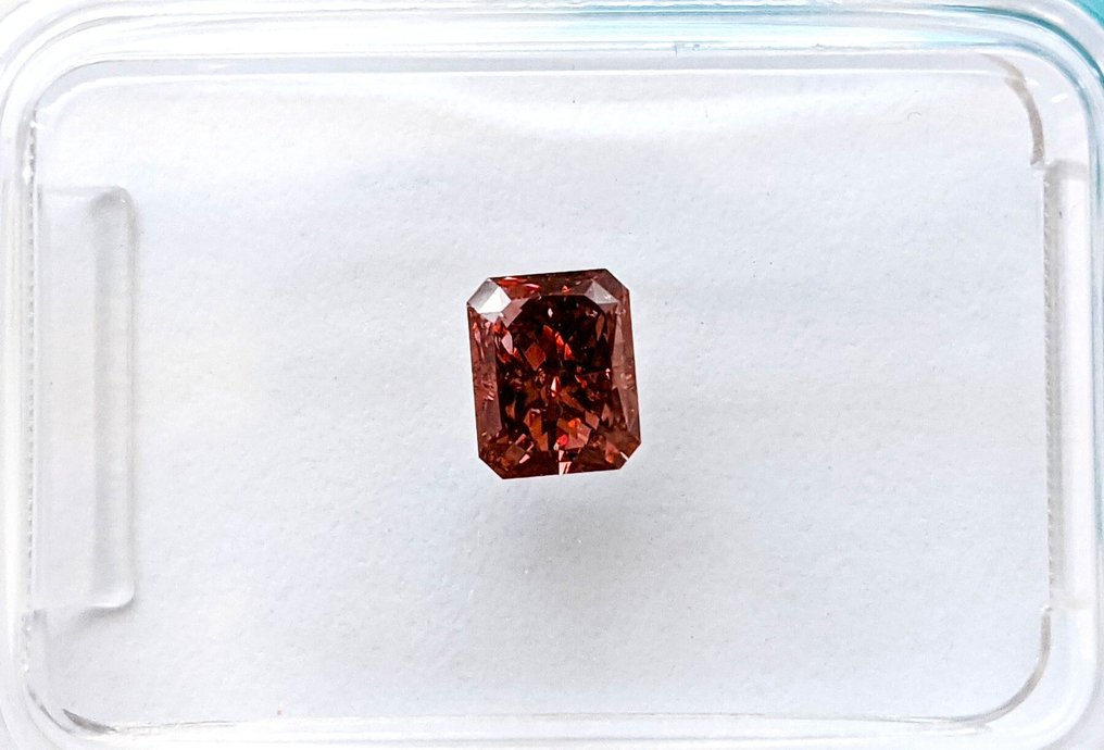 Fără preț de rezervă - 1 pcs Diamant (Colorat natural) - 0.50 ct - Dreptunghi - Fancy deep maroniu, Roz Portocaliu - SI1 - IGI (Institutul gemologic internațional) #1.0
